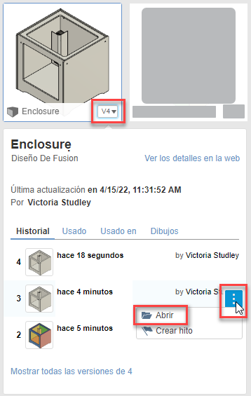 panel de datos: abrir versión
