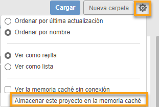 proyecto en caché, configuración de panel de datos