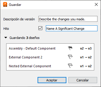 cuadro de diálogo guardar con hitos: varios