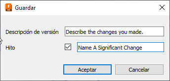 cuadro de diálogo guardar con hitos: único
