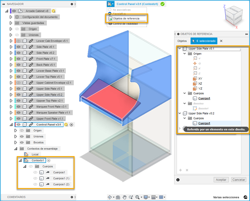 ejemplo de selección de objetos de referencia