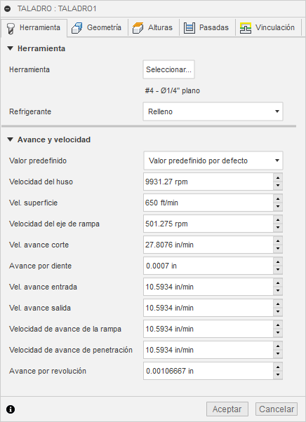 ficha herramienta del cuadro de diálogo de mandrinado 2D