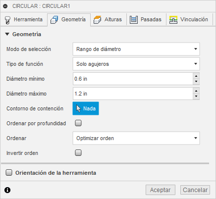 ficha geometría del cuadro de diálogo de circular 2D: diámetros