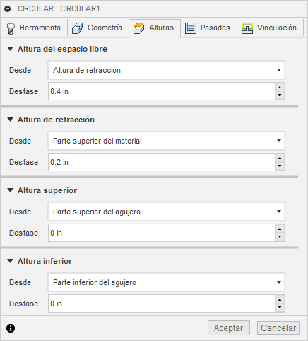 ficha alturas del cuadro de diálogo de circular 2D