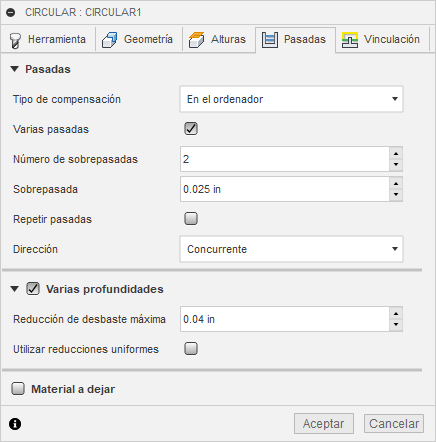 ficha pasadas del cuadro de diálogo circular 2D