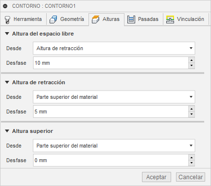 ficha Alturas del cuadro de diálogo Perfil 2D: chorro de agua