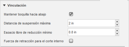 ficha de vinculación del cuadro de diálogo de perfil 2D: mantener la boquilla abajo