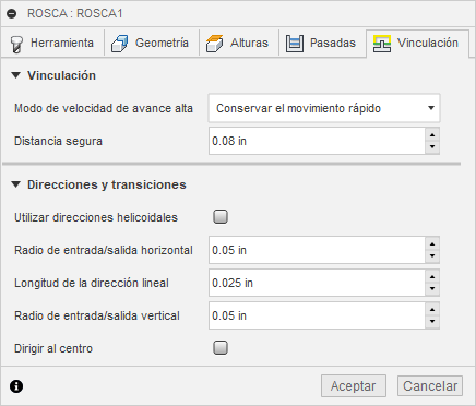 ficha vinculación del cuadro de diálogo de rosca 2D