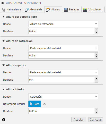 ficha alturas del cuadro de diálogo limpieza adaptativa 3d