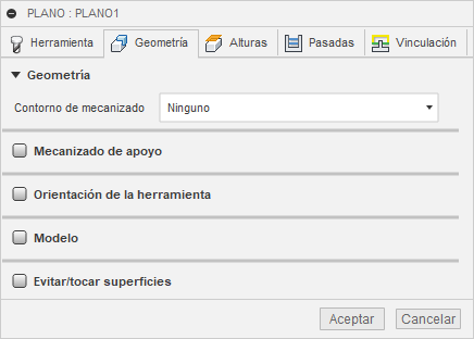 ficha geometría del cuadro de diálogo limpieza plana 3d