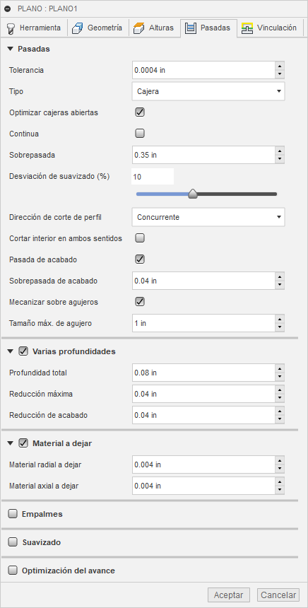 ficha pasadas del cuadro de diálogo limpieza plana 3d