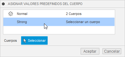cuadro de diálogo asignar valores predefinidos de cuerpo