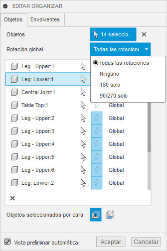 cuadro de diálogo organización avanzada