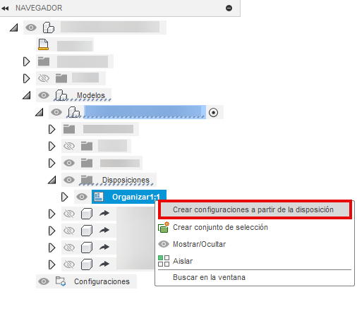 Creación de configuración a partir de la disposición