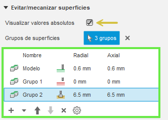 sección del cuadro de diálogo Administrador de superficies
