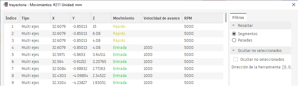 cuadro de diálogo ver ruta de herramienta