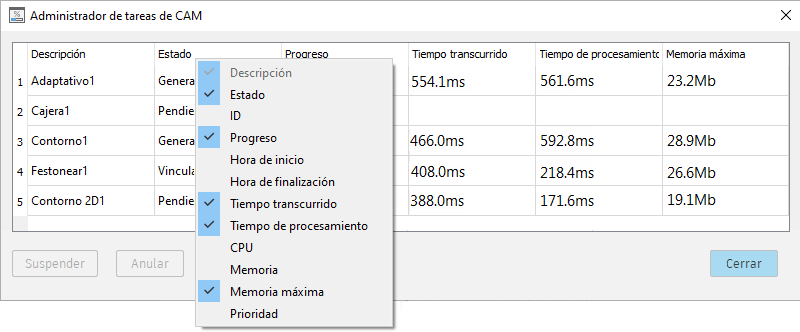 administrador de tareas: seleccionar columnas