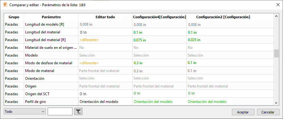 cuadro de diálogo comparar y editar