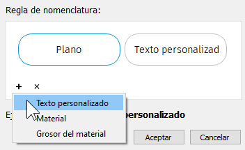 Cuadro de diálogo editar regla de nomenclatura