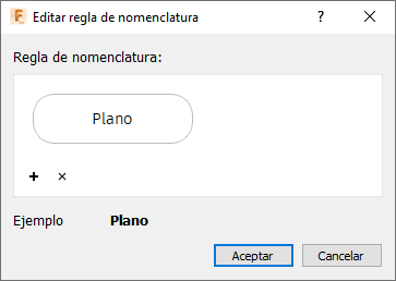 Cuadro de diálogo editar regla de denominación