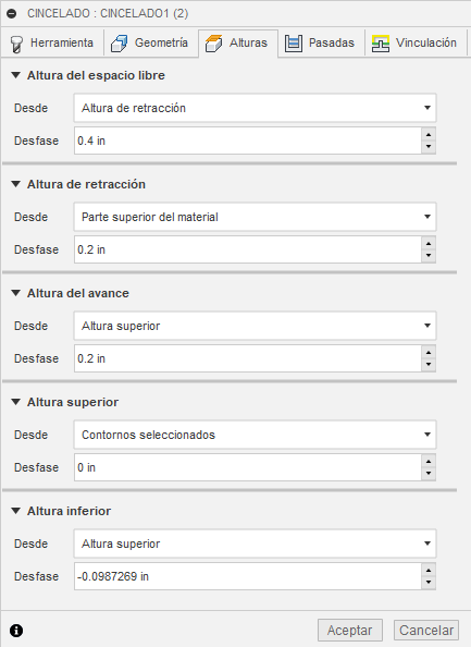 ficha alturas del cuadro de diálogo cincelado 2D