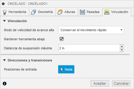 ficha vinculación del cuadro de diálogo cincelado 2D