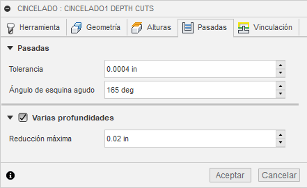 ficha pasadas del cuadro de diálogo cincelado 2D