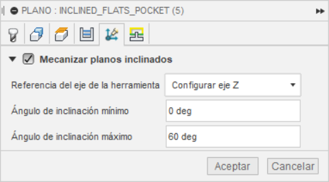 cuadros de diálogo Mecanizar planos inclinados