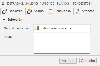 Cuadro de diálogo Entradas, salidas y uniones
