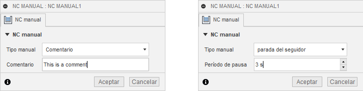 cuadro de diálogo nc manual - comentario y pausa