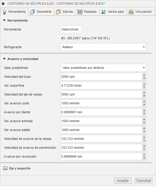 cuadro de diálogo contorno de múltiples ejes: ficha herramienta