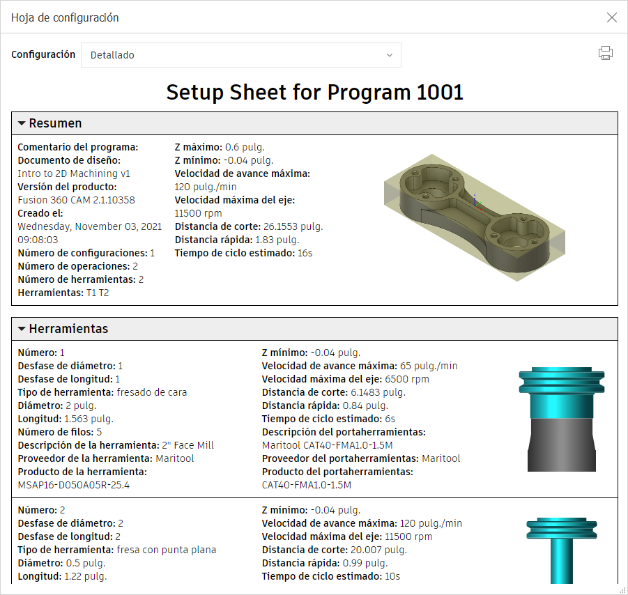 hoja de configuración de programa CN