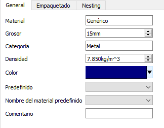 Definición del material