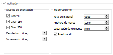 Parámetros de Nesting de materiales