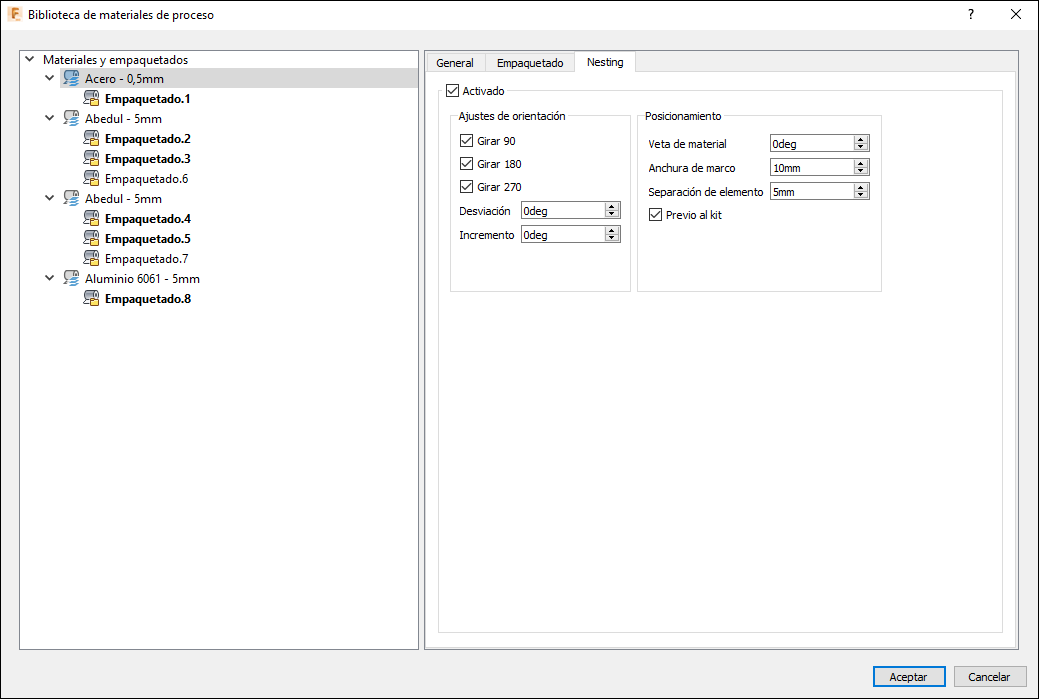 biblioteca de materiales de proceso