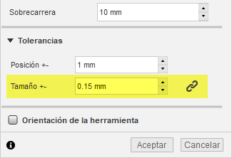 tolerancias introducidas automáticamente