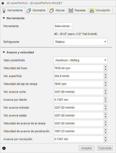 cuadro de diálogo Limpieza adaptativa 2d (ficha de herramienta)