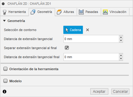 ficha geometría del cuadro de diálogo chaflán 2d