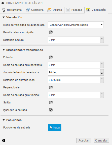ficha vinculación del cuadro de diálogo chaflán 2d