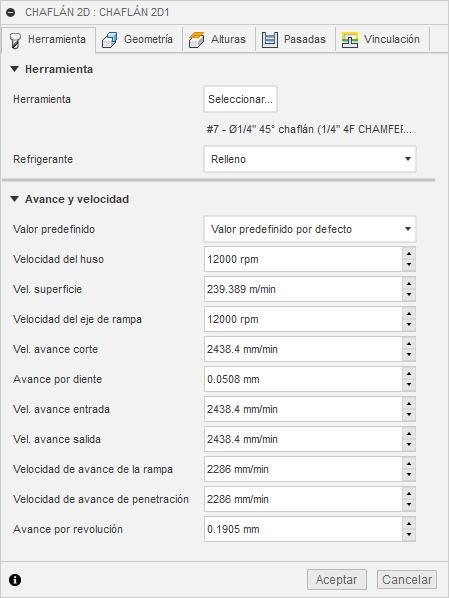 ficha herramienta del cuadro de diálogo chaflán 2d
