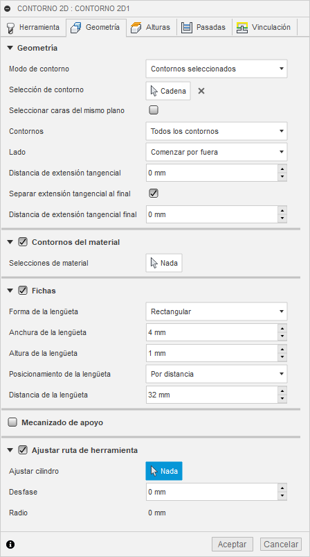 ficha geometría del cuadro de diálogo contorno 2d