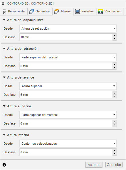 ficha alturas del cuadro de diálogo contorno 2d