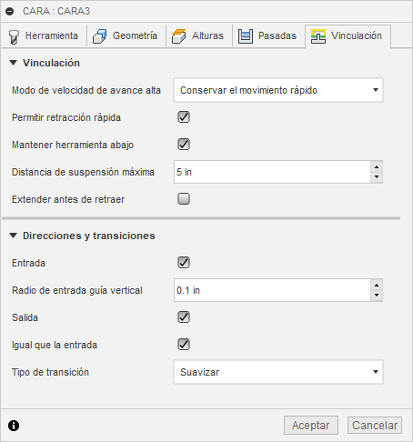 ficha vinculación del cuadro de diálogo de cara 2D