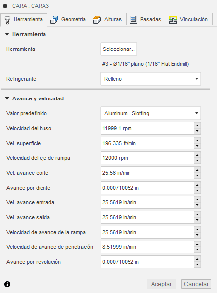 ficha herramienta del cuadro de diálogo cara 2D