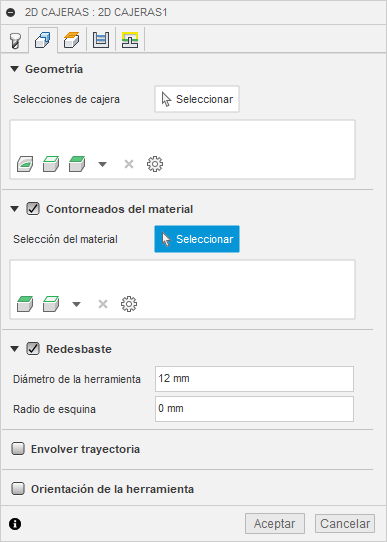 ficha geometría del cuadro de diálogo de cajera 2D