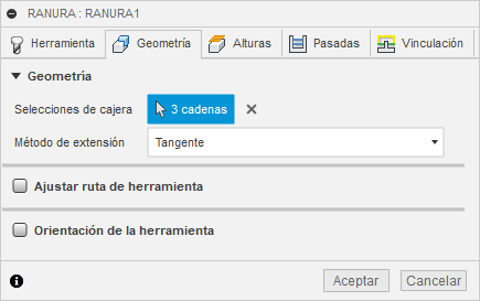 ficha geometría del cuadro de diálogo ranura 2D
