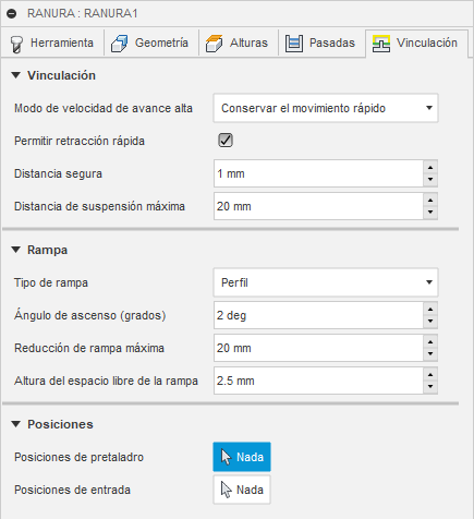 ficha vinculación del cuadro de diálogo ranura 2D
