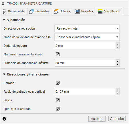 ficha vincular del cuadro de diálogo trazo 2D