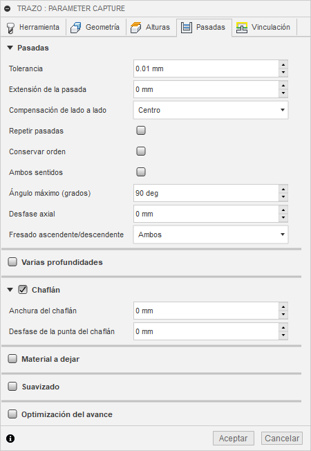 ficha pasadas del cuadro de diálogo trazo 2D