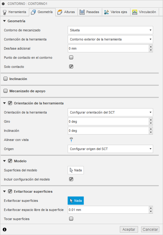 ficha geometría del cuadro de diálogo contorno 3d